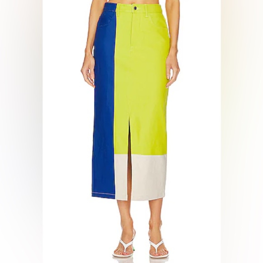 Long Colorblock Denim Slit Skirt - Simon Miller Simi Skirt Fred Segal